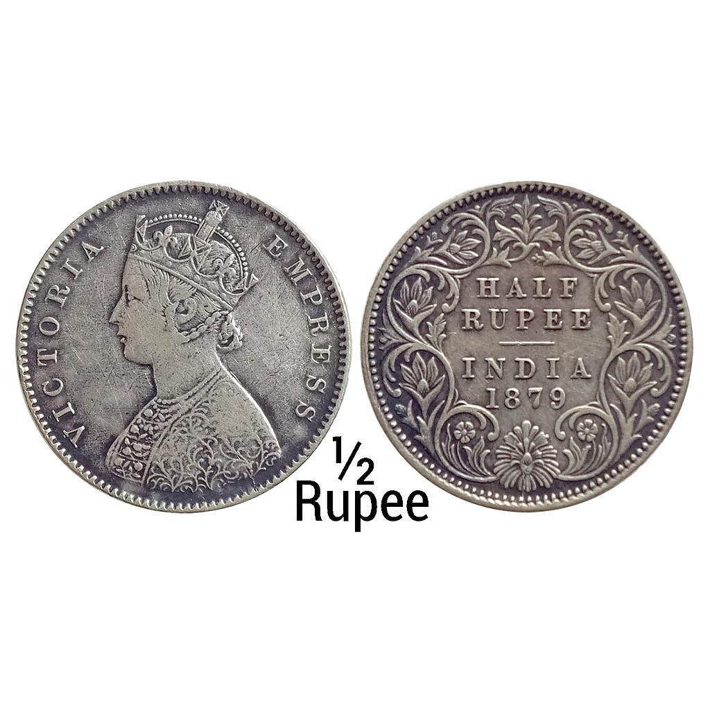 British India Victoria Empress 1879 AD A / I / C incuse Calcutta Mint Silver 1/2 Rupee