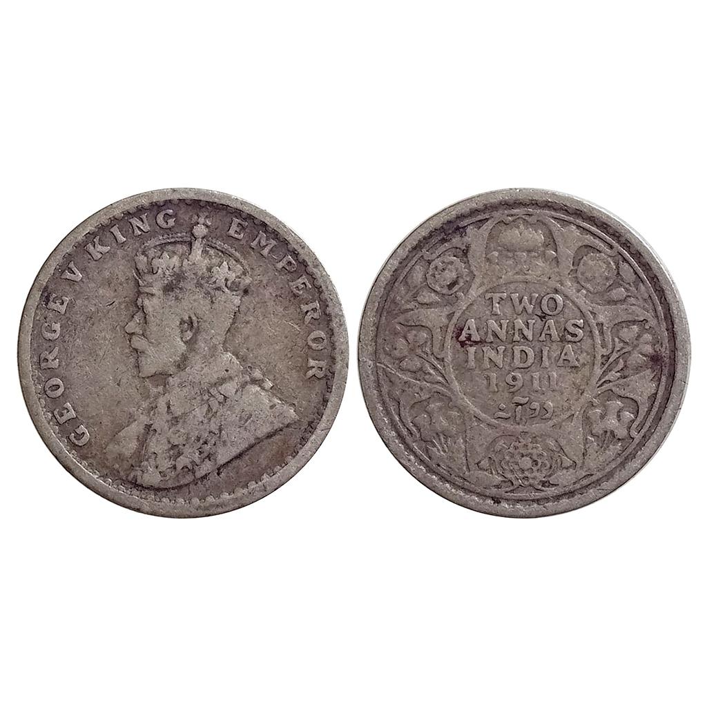 British India George V 1911 AD Calcutta Mint Silver 2 Annas