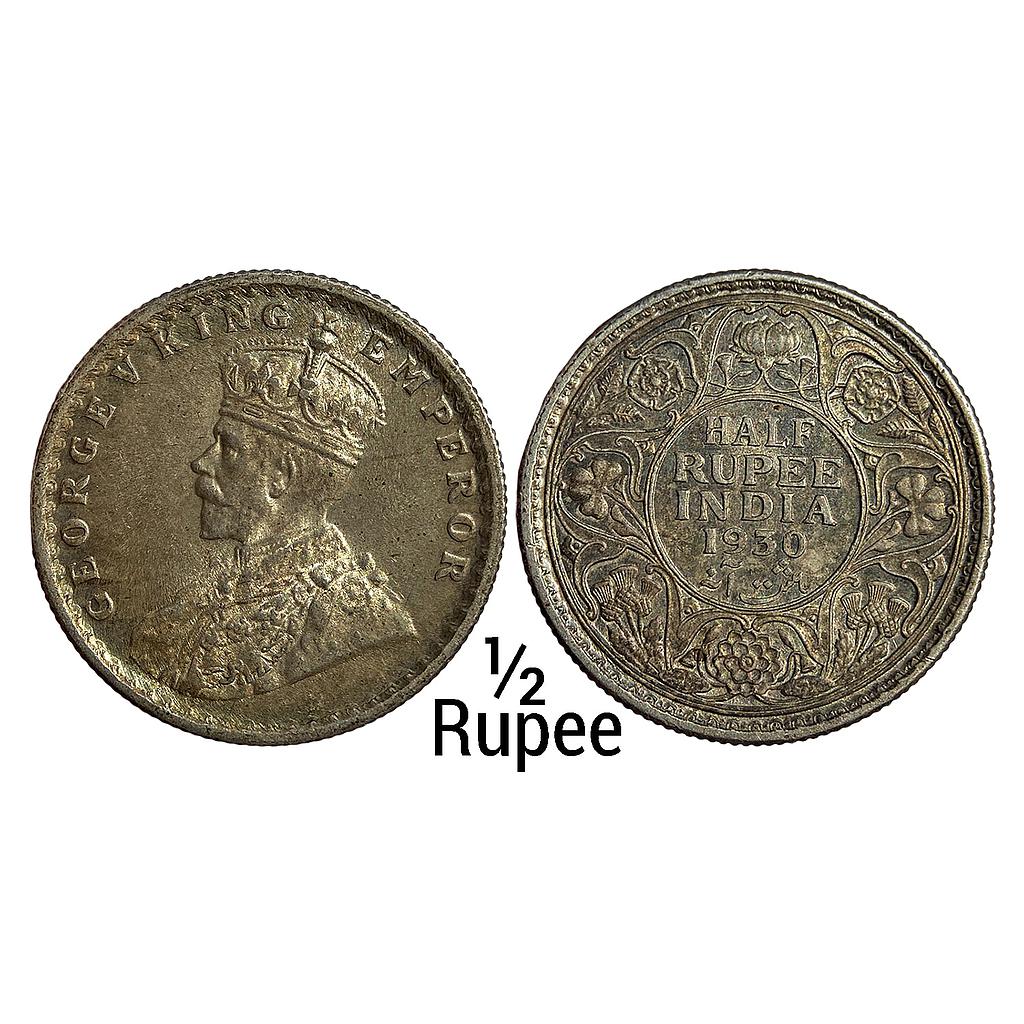 British India George V 1930 AD Calcutta Mint Silver 1/2 Rupee