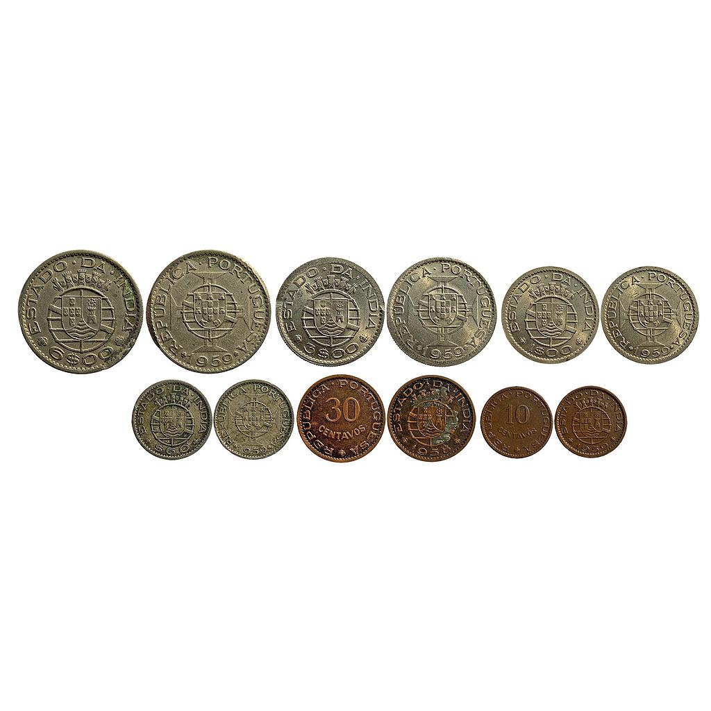 Indo Portuguese Goa Colonial Issue Cupro-Nickel 6, 3, 1, Escudos and 60 Centavos, Bronze 60 &amp; 30 Centavos 10