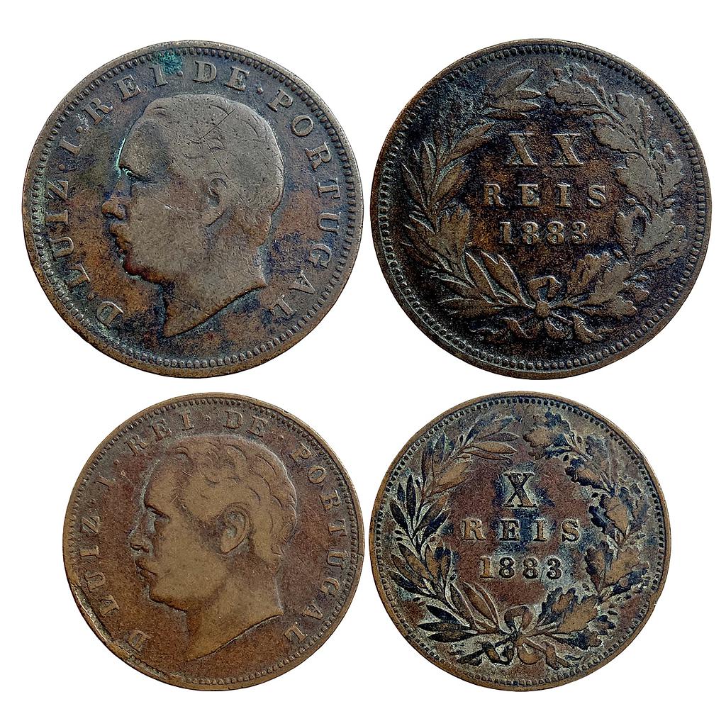 Portuguese Goa Luiz I (Ludwig) 1883 AD Copper 20 &amp; 10 Reis