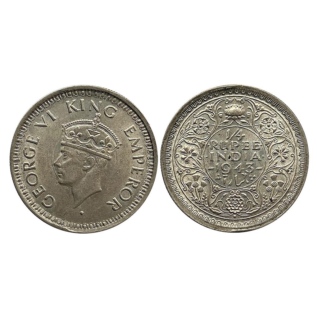 British India George VI 1943 AD Bombay Mint Half Silver 1/4 Rupee