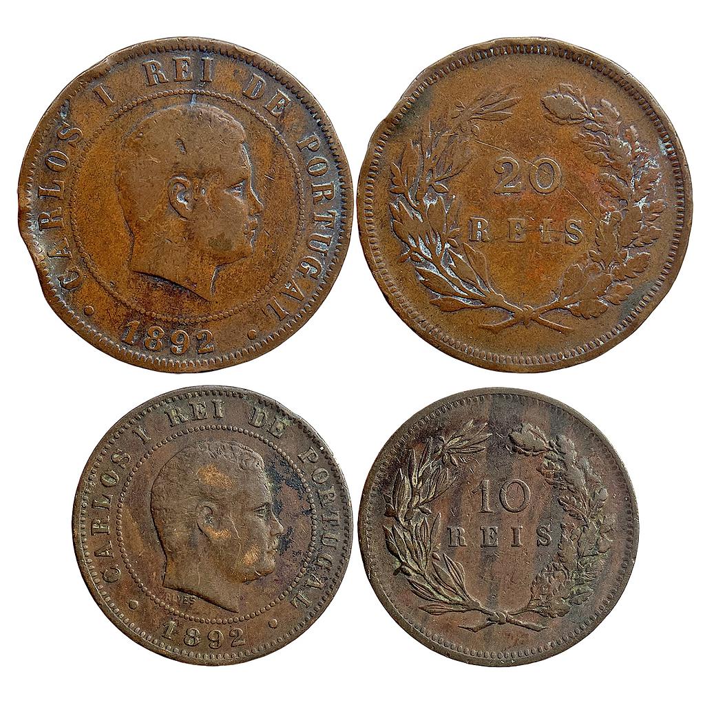 Portugal Carlos I 1892 AD Copper 20 Reis &amp; 10 Reis