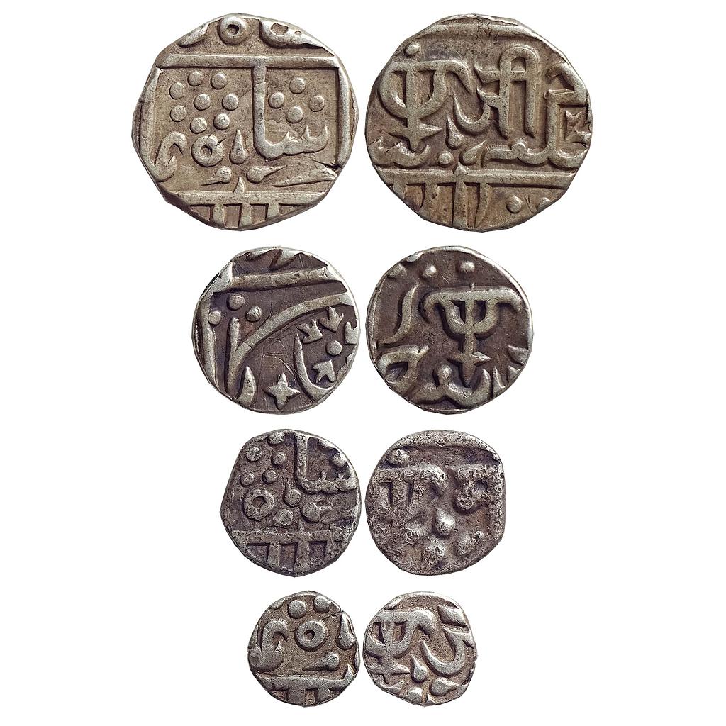 IPS Gwalior State Jayaji Rao Madho Rao INO Shah Alam II Lashkar Mint Gwalior Fort Mint Set of 4 Coins Silver Rupee