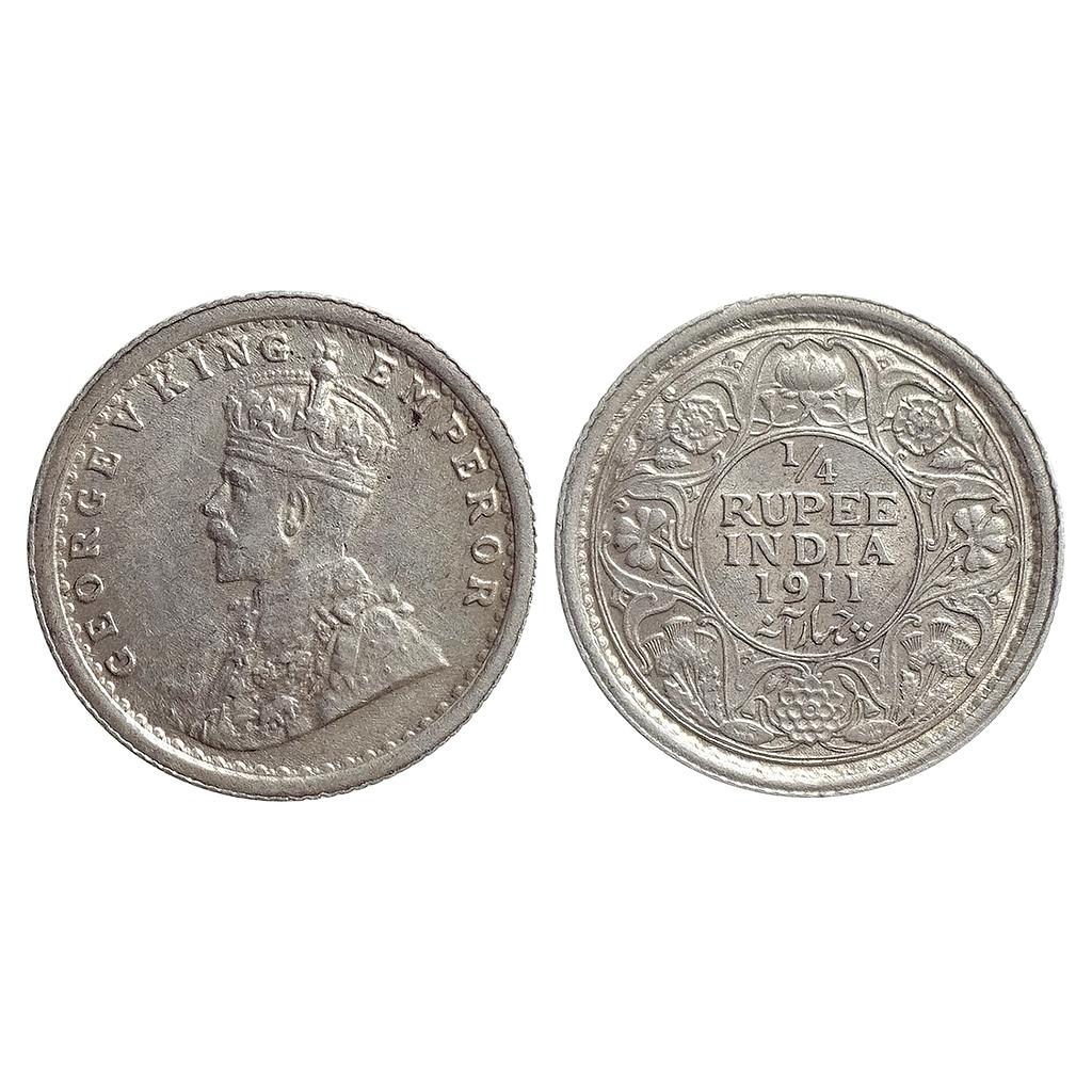 British India George V Calcutta Mint 1911 AD Silver ¼ Rupee