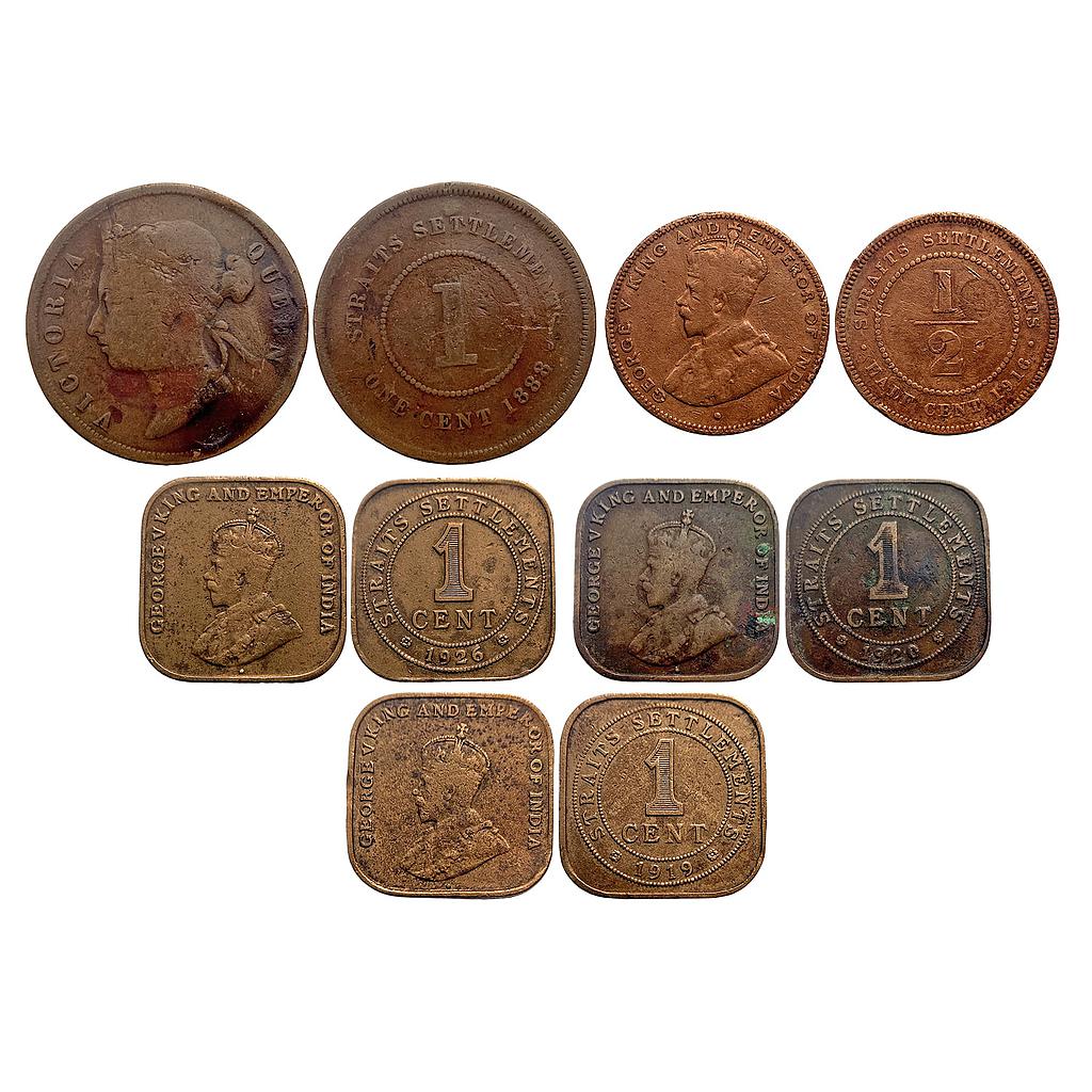 Straits Settlement British Colonial Victoria Queen George V Copper 1 Cent Copper 1 Cent Copper 1/2 Cent