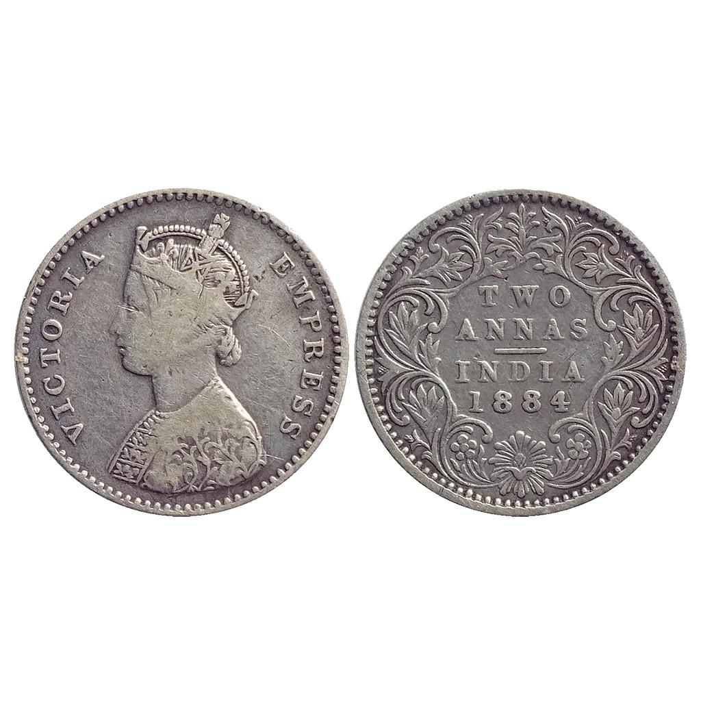 British India Victoria Queen 1884 Bombay Mint Silver 2 Annas