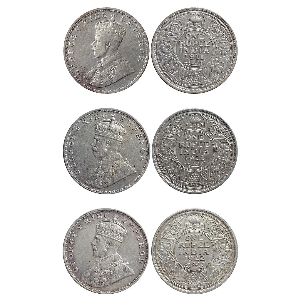 British India George V  1911 1921 1922 Key Dates Bombay Mint  Silver Rupee Set of 3