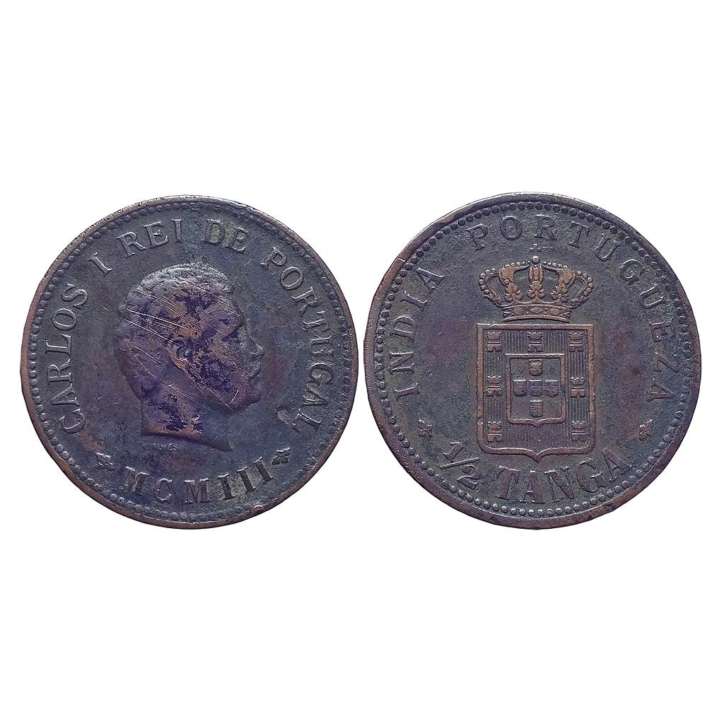 Indo Portuguese  Carlos I Copper 1/2 Tanga