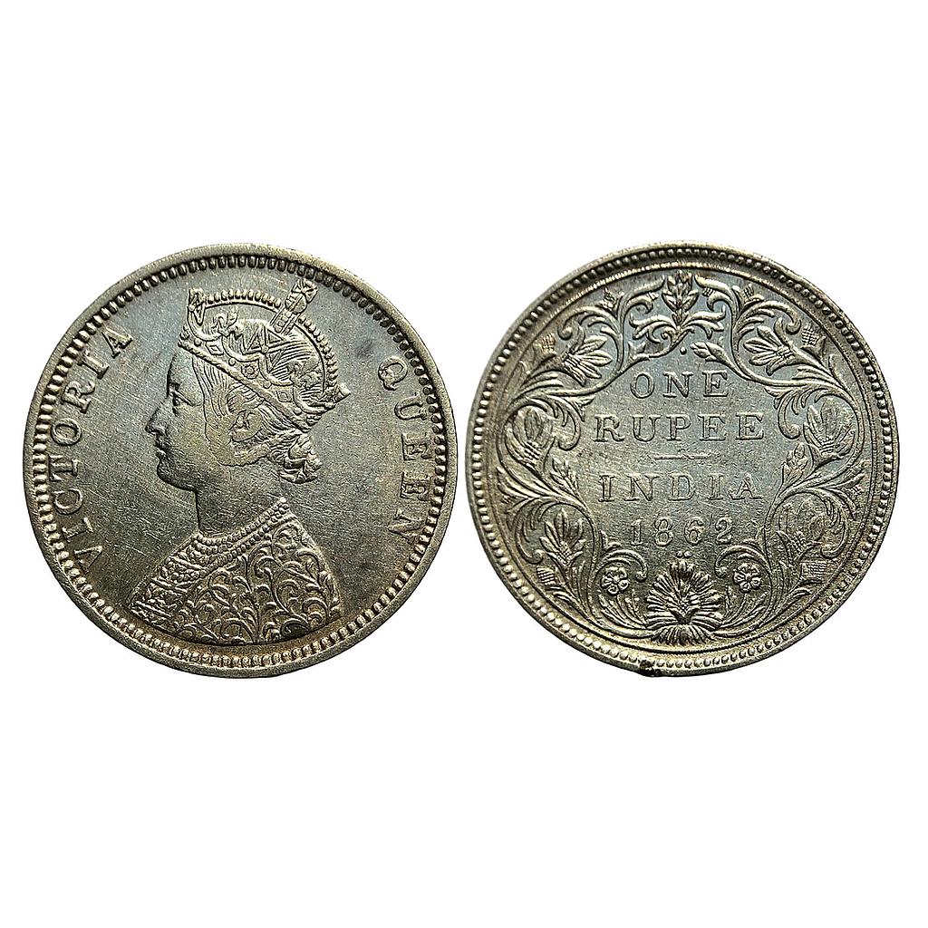 British India Victoria Queen 1862 AD C / II / 1 / 2  Bombay Mint Silver Rupee