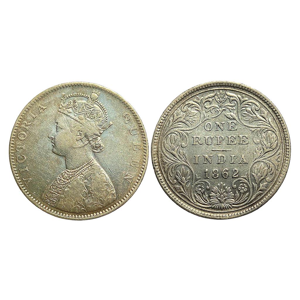 British India Victoria Queen 1862 AD D / II Bombay Mint Silver Rupee