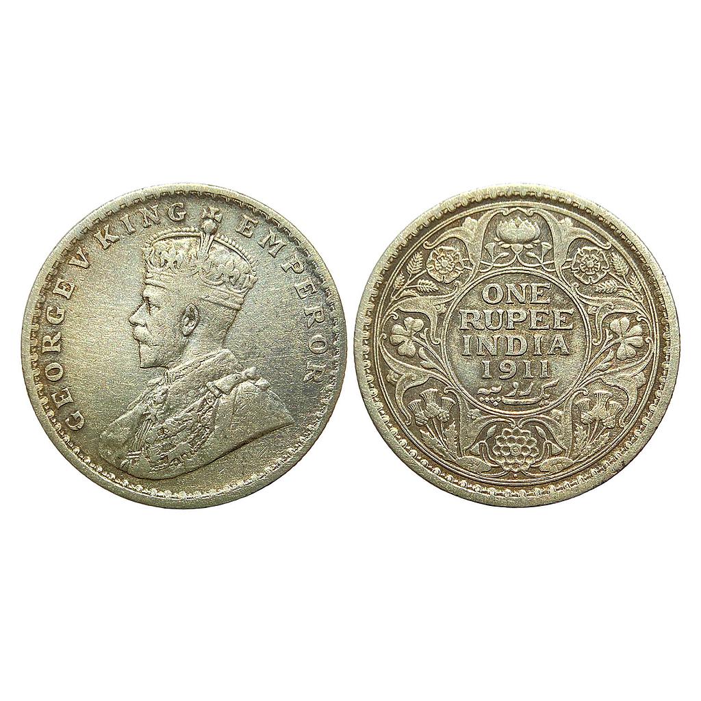 British India George V 1911 AD Calcutta Mint Silver Rupee