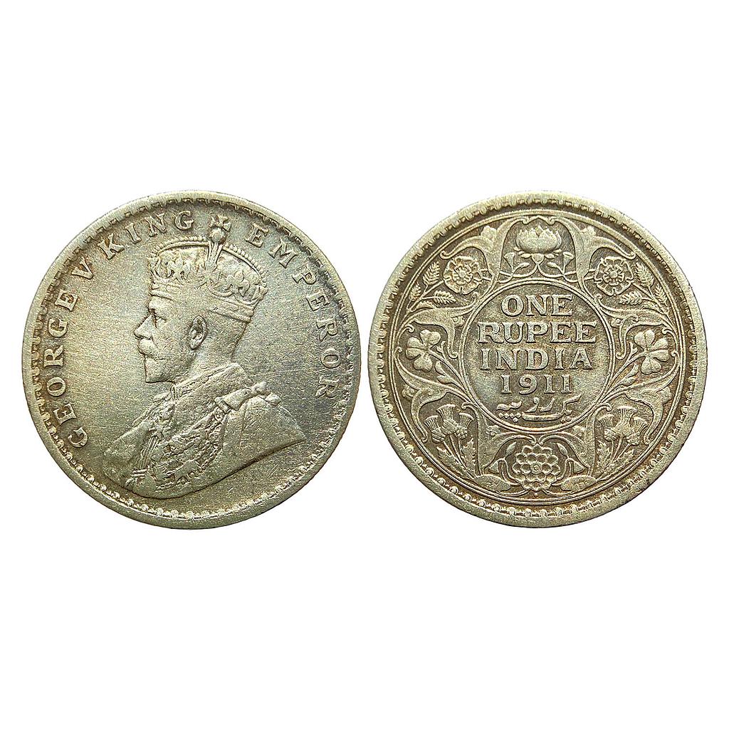 British India George V 1911 AD Calcutta Mint Silver Rupee