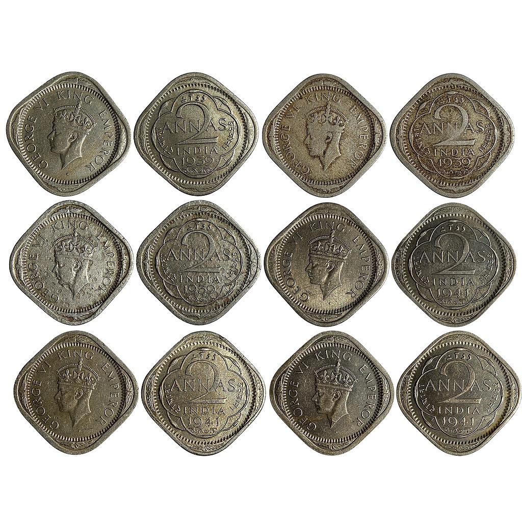 British India George VI 1939 (3) 1941 (3) Set of 6 Coins Cupro-Nickel 2 Annas