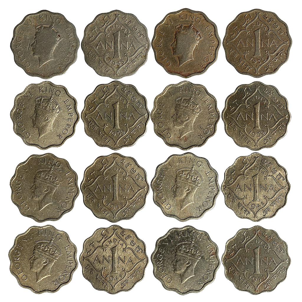 British India George VI 1938 (2) 1939 (2) 1941 (4) AD Set of 8 Coins Cupro-Nickel 1 Anna